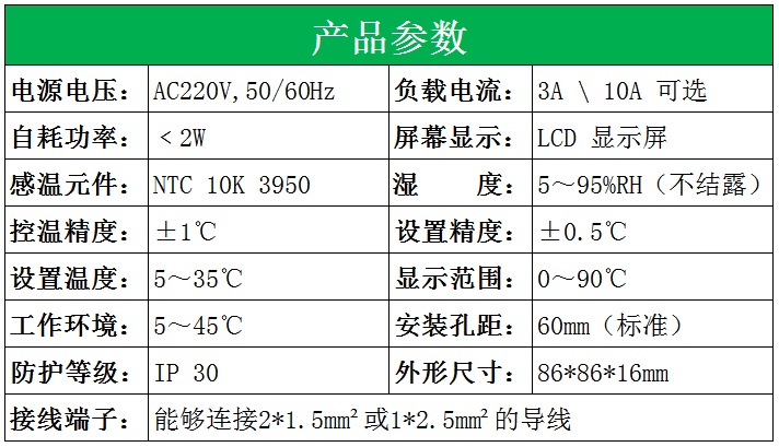 温控器参数